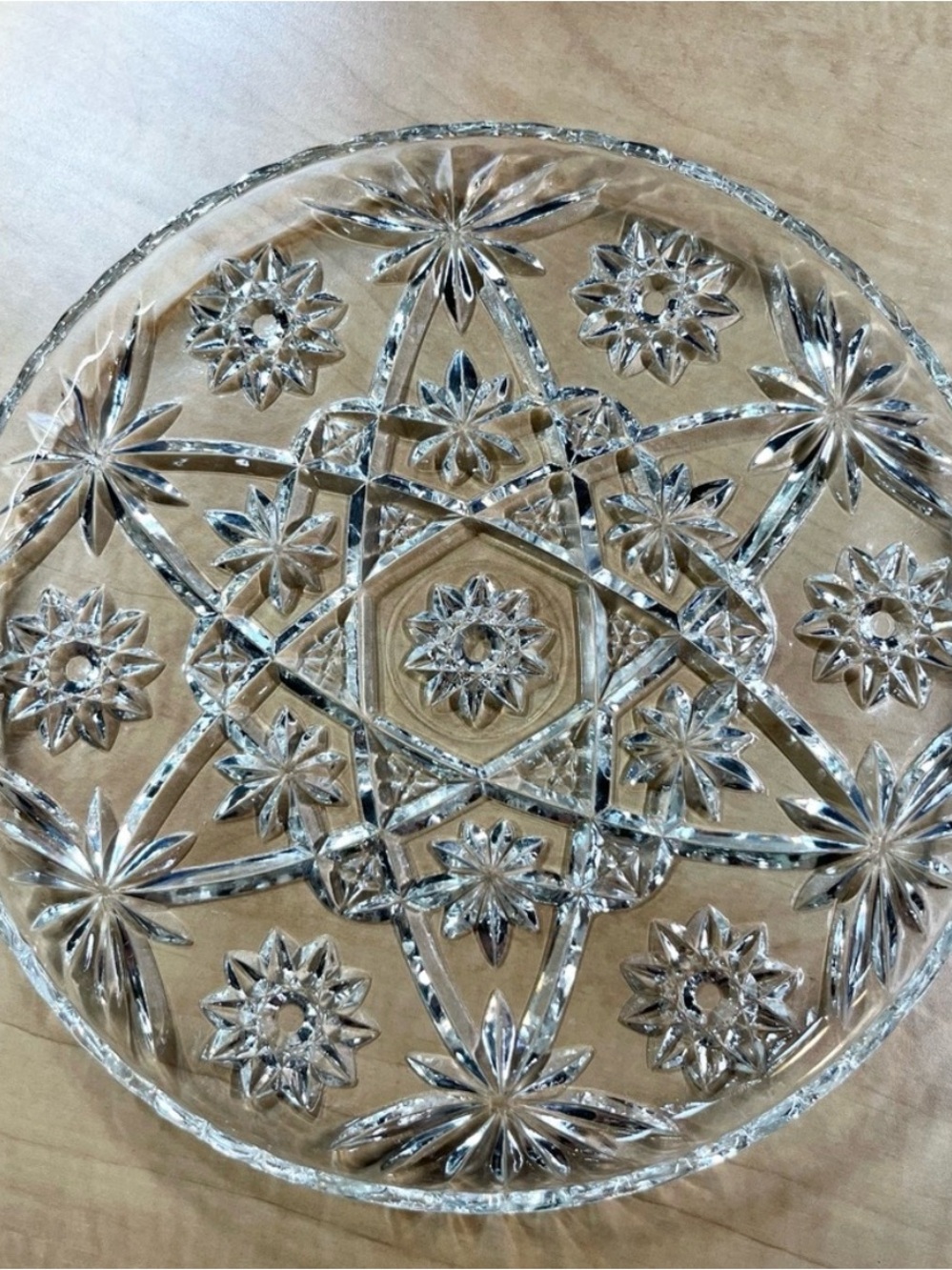 Vintage Anchor Hocking Cut Glass Star Of David MCM
Serving Platter 11"
